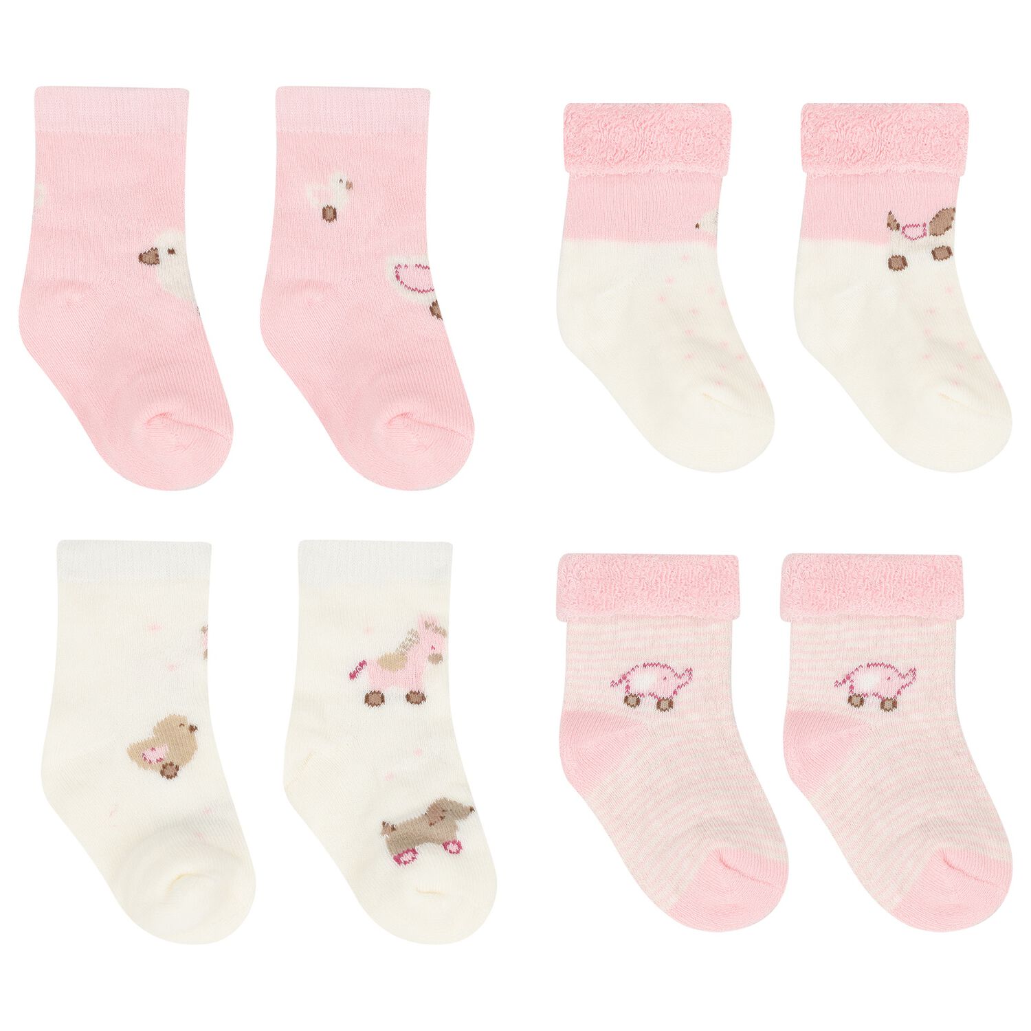 Baby Girls Pink & Ivory Socks ( 4 Pack ), 3, hi-res